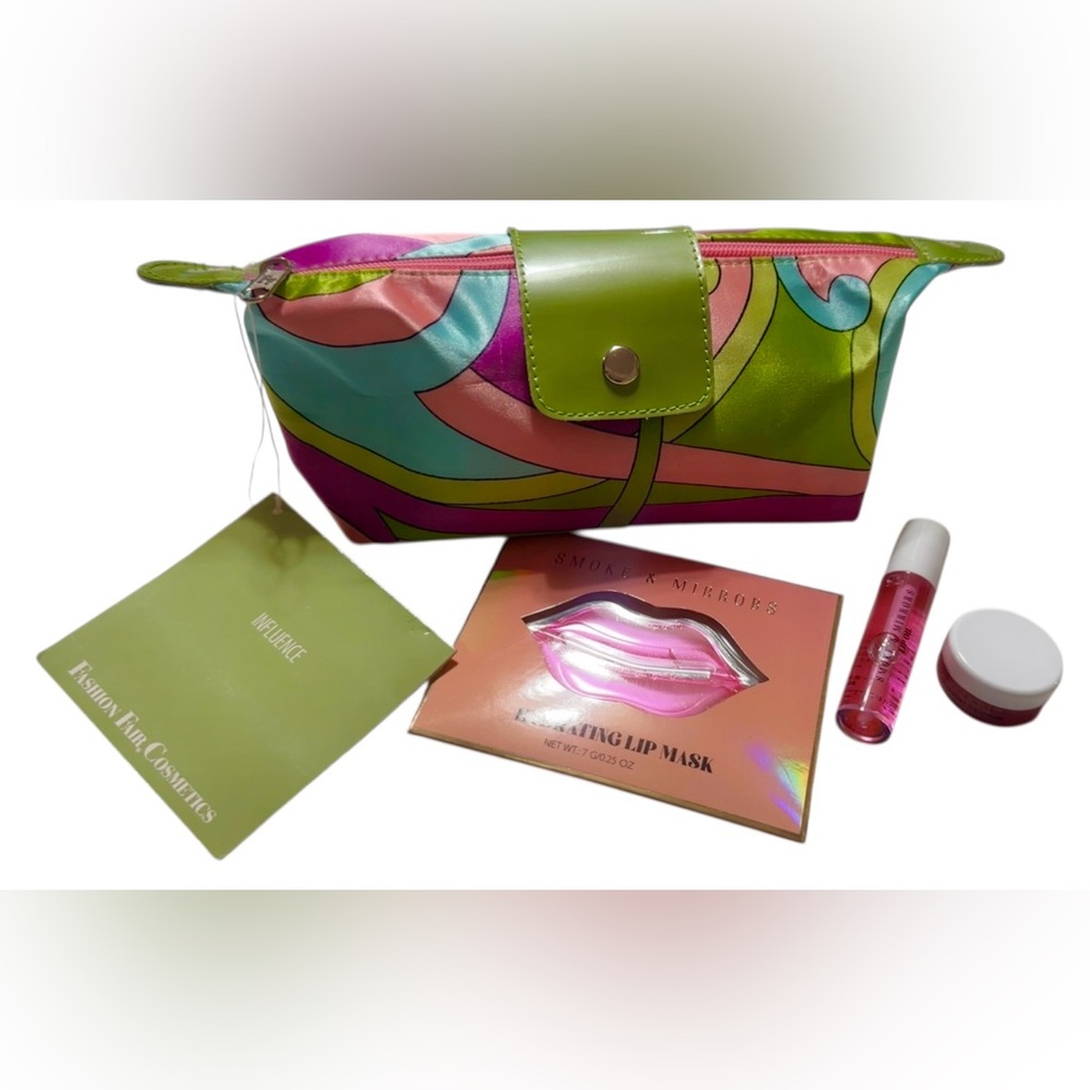 SILKY FASHION FAIR COSMETIC BAG & 3 SMOKE & MIRRORS LIP COSMETICS NWT